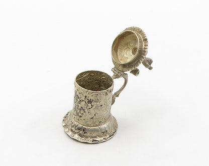 925 Sterling Silver Vintage European Beer Stein Statue Trinket (OPENS)  TR2260