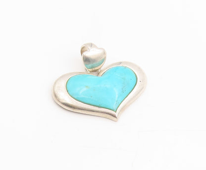 925 Sterling Silver Vintage Pendant Cabochon Turquoise Solid Love Heart  PT25316