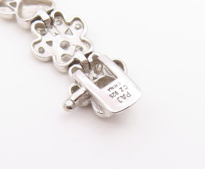 925 Sterling Silver Vintage Bracelet Topaz Paw Print & Heart Tennis Link BT12183