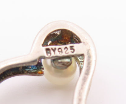 925 Silver  Vintage Dainty Cultured Pearl Floating Love Heart Pendant  PT20838