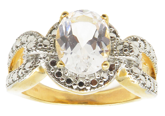 925 Sterling Silver  Faceted Topaz Gold Plated Shiny Band Ring Sz 8  RG14059