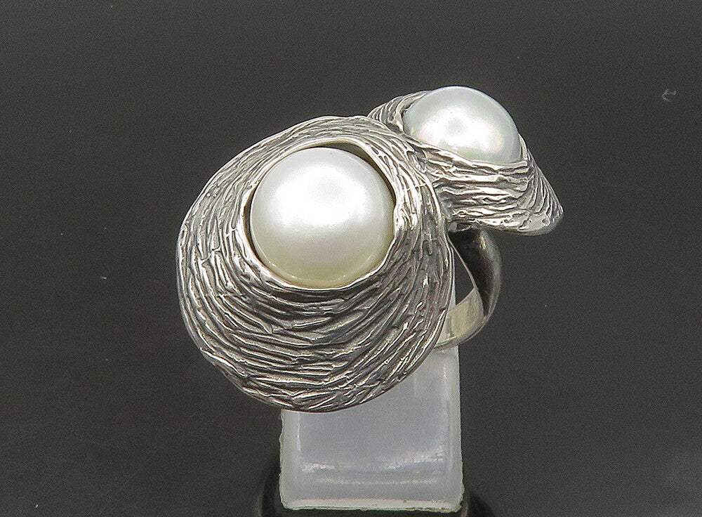 HAGIT GORALI ISRAEL 925 Silver  Vintage Pearls Cocktail Ring Sz 7.5  RG23657