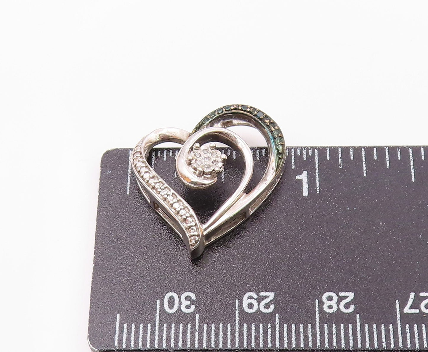 925 Sterling Silver Vintage Genuine Diamonds Two Tone Heart Pendant PT17762