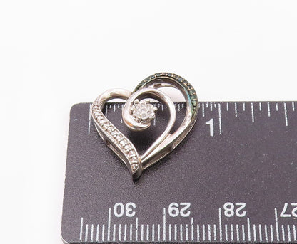 925 Sterling Silver Vintage Genuine Diamonds Two Tone Heart Pendant PT17762