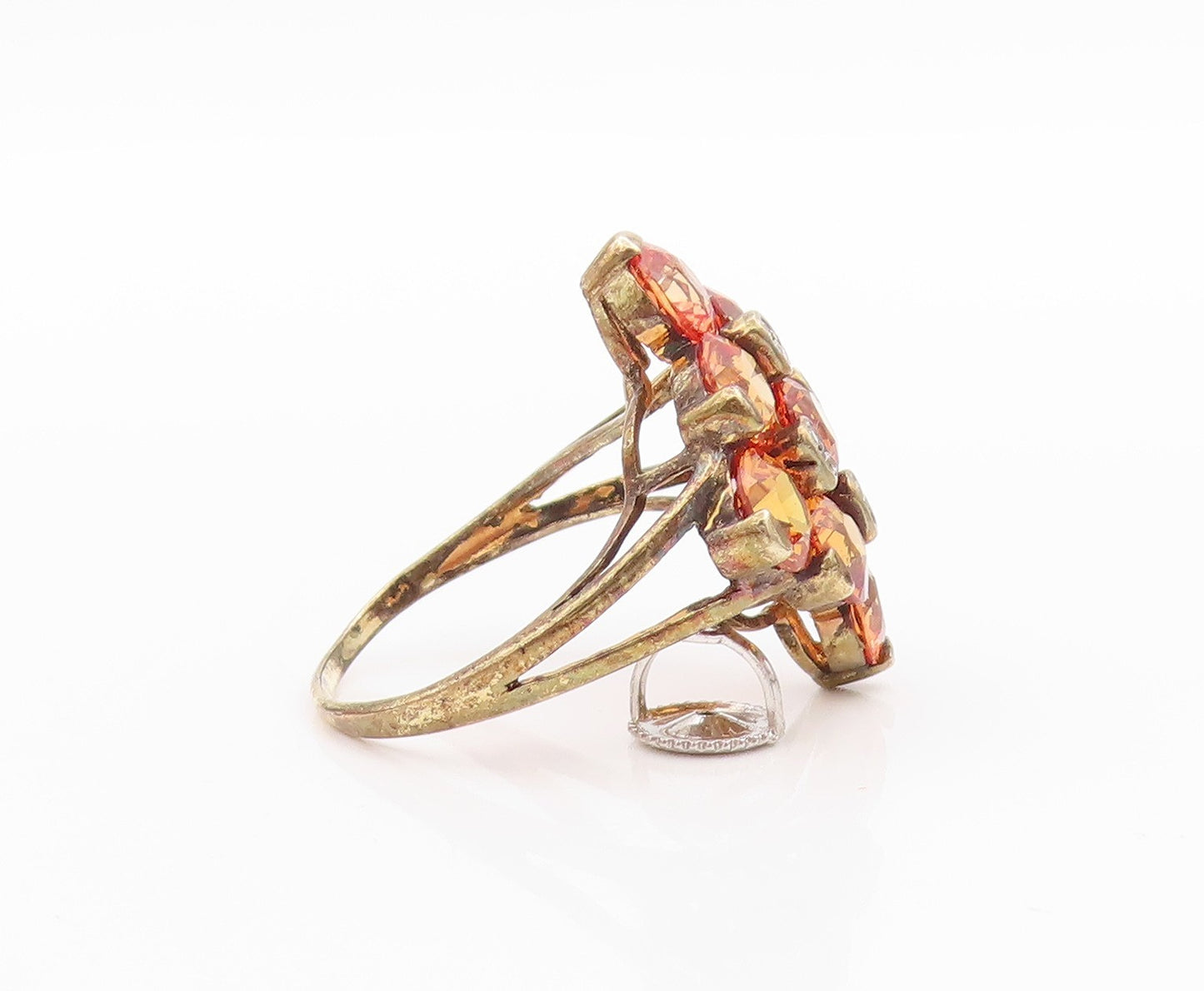 925 Sterling Silver Vintage Ring Gold Plated Round Citrine & CZ  Sz 8  RG33339