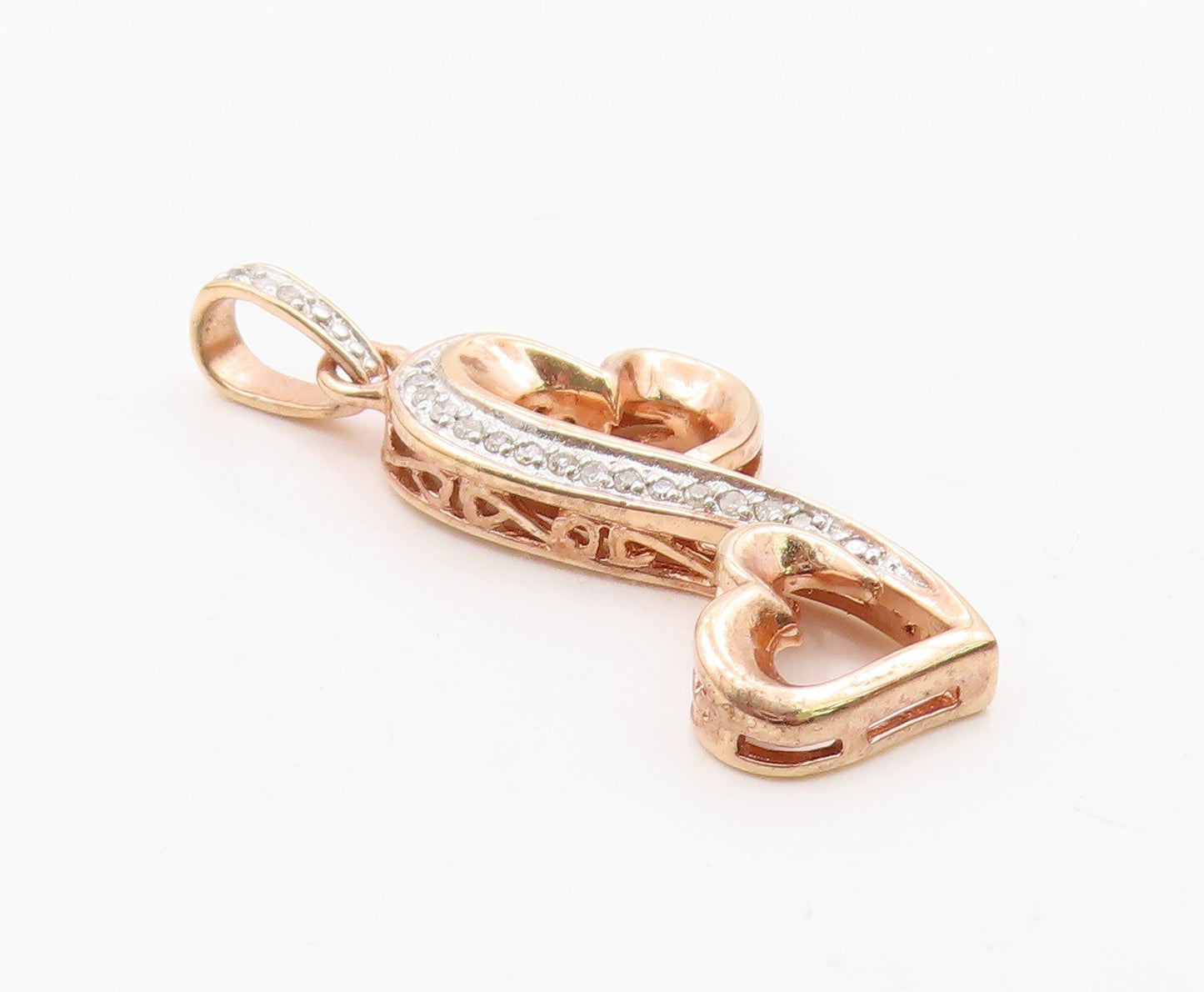 925 Sterling Silver  Vintage Genuine Diamonds Infinity Heart Pendant  PT19963