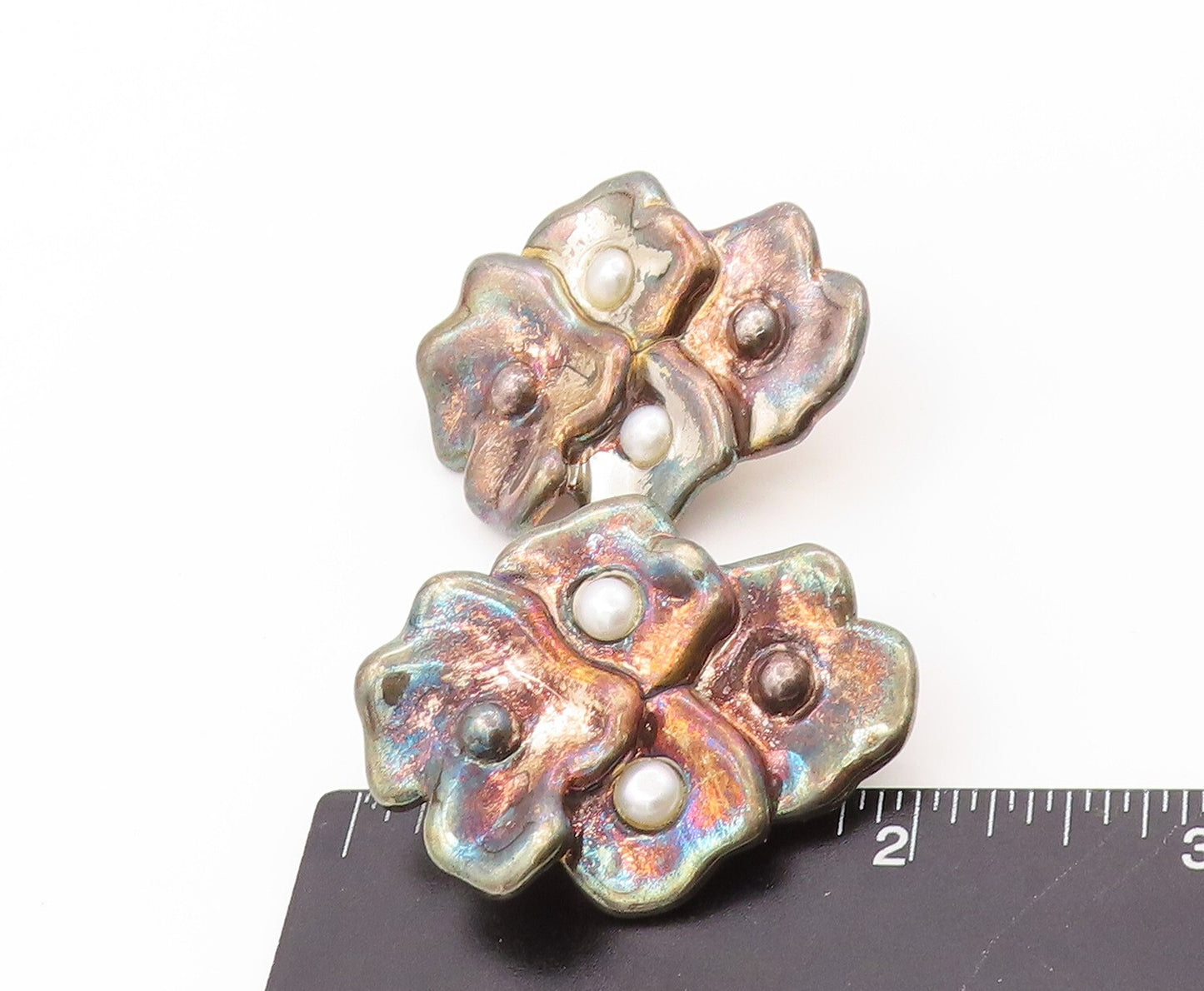 925 Sterling Silver Vintage Earrings BAT AMI ISRAEL Pearl Flowers  EG13372