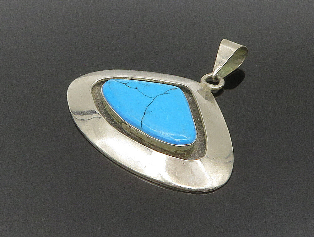 MEXICO 925 Silver  Vintage Triangular Cut Turquoise Drop Pendant  PT20124