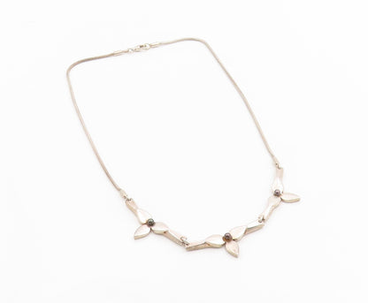 925 Sterling Silver Vintage Necklace Pearl Modernist Botanical Petal Link NE4859