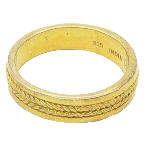 925 Sterling Silver  Shiny Gold Plated Wheat Detail Band Ring Sz 7  RG17295