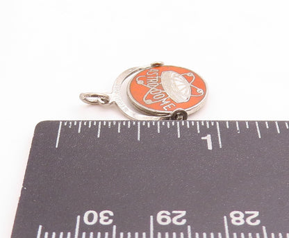 925 Sterling Silver Vintage Pendant Orange Enameled Spaceship  PT23739