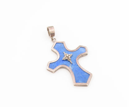 925 Sterling Silver Vintage Pendant WHITNEY KELLY Lapis Lazuli Cross  PT26601