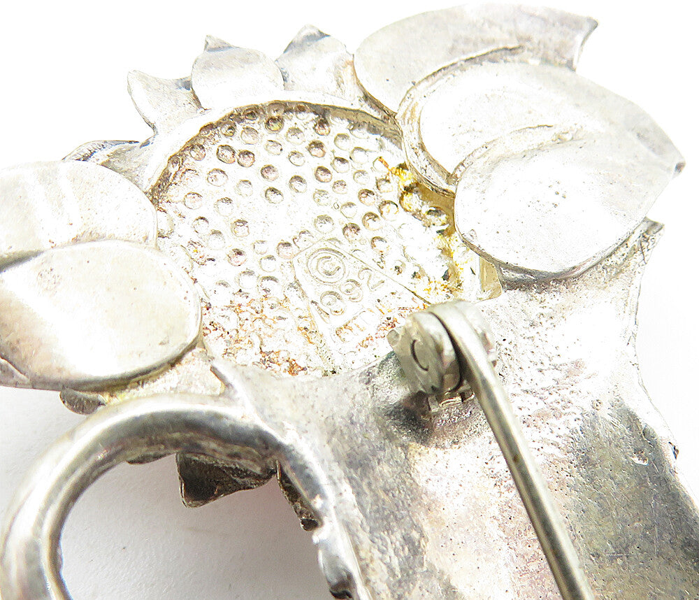 925 Sterling Silver  Vintage Carnelian Flower Watering Can Brooch Pin  BP2303