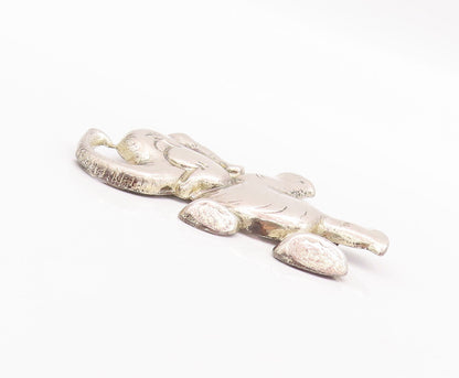 925 Sterling Silver Vintage Brooch Pin Carved Happy Walking Elephant  BP10837