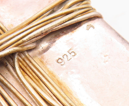 925 Sterling Silver  Vintage Wire Wrapped Detail Square Pendant  PT10056