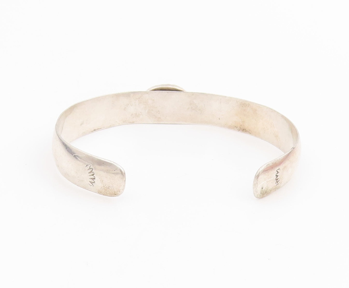 925 Sterling Silver Vintage Bracelet Oval Cabochon Cat Eye Etched Cuff  BT11635