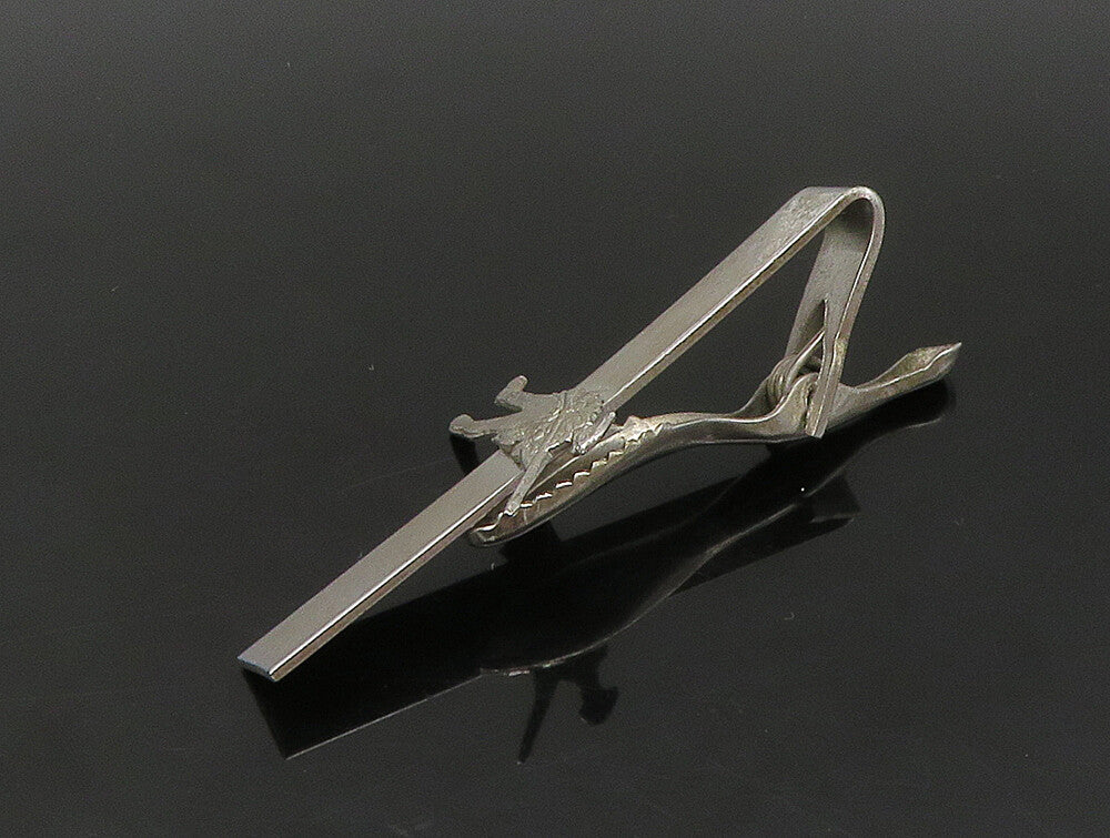 925 Sterling Silver  Vintage Shiny Army Solider With Rifle Tie Clip  TR3262