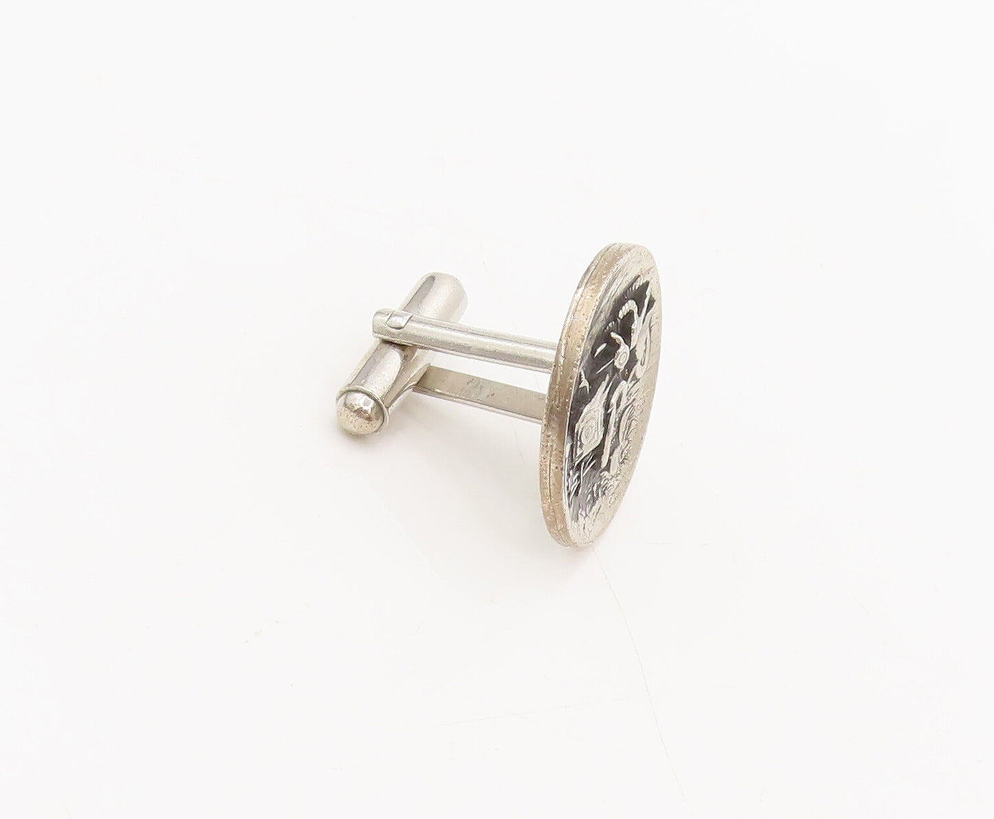 925 Sterling Silver Vintage Carved Car Button Like Round Cuff Links TR3520