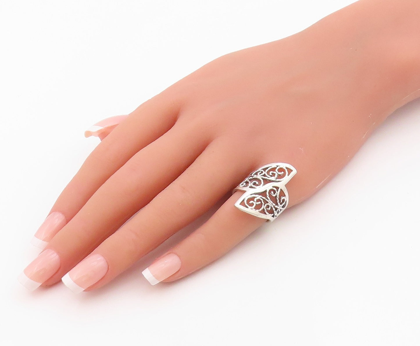 925 Sterling Silver Vintage Ring Classic Openwork Floral Vine Band Sz 6 RG36316