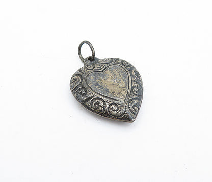 925 Sterling Silver  Vintage Dark Tone Love Heart Swirl Border Pendant  PT2967