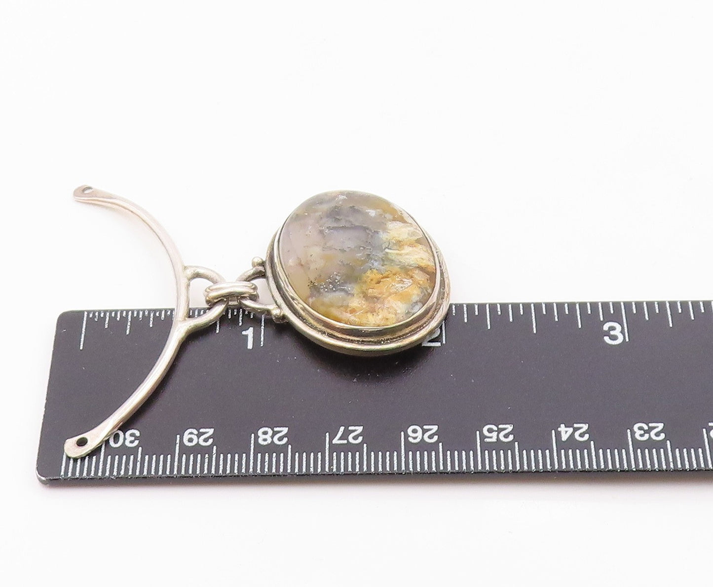 925 Sterling Silver  Vintage Cabochon Cut Agate Shiny Drop Pendant  PT18488