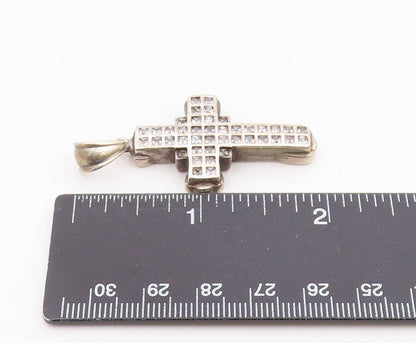 925 Sterling Silver   Vintage Cubic Zirconia Religious Cross Pendant  PT12768