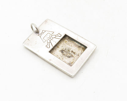 MEXICO 925 Silver  Vintage Etched Little Girl Square Drop Pendant  PT7256
