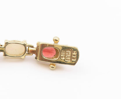925 Sterling Silver Vintage Bracelet Gold Plated Opal & Garnet Link  BT12195