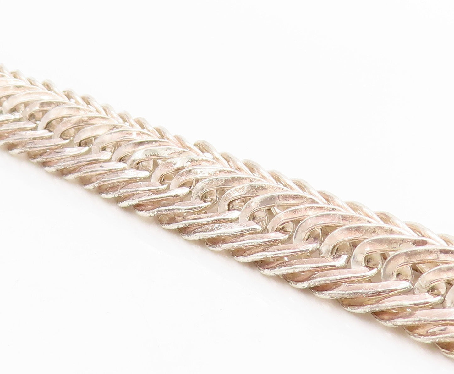925 Sterling Silver Vintage Bracelet Braided Double Loop Foxtail Chain  BT11431