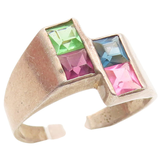 925 Sterling Silver Vintage Ring Multi Color CZ Geometric Band  Sz 8.5  RG36888