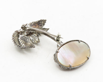 925 Sterling Silver  Vintage Abalone Shell Palm Tree Island Brooch Pin  BP4079