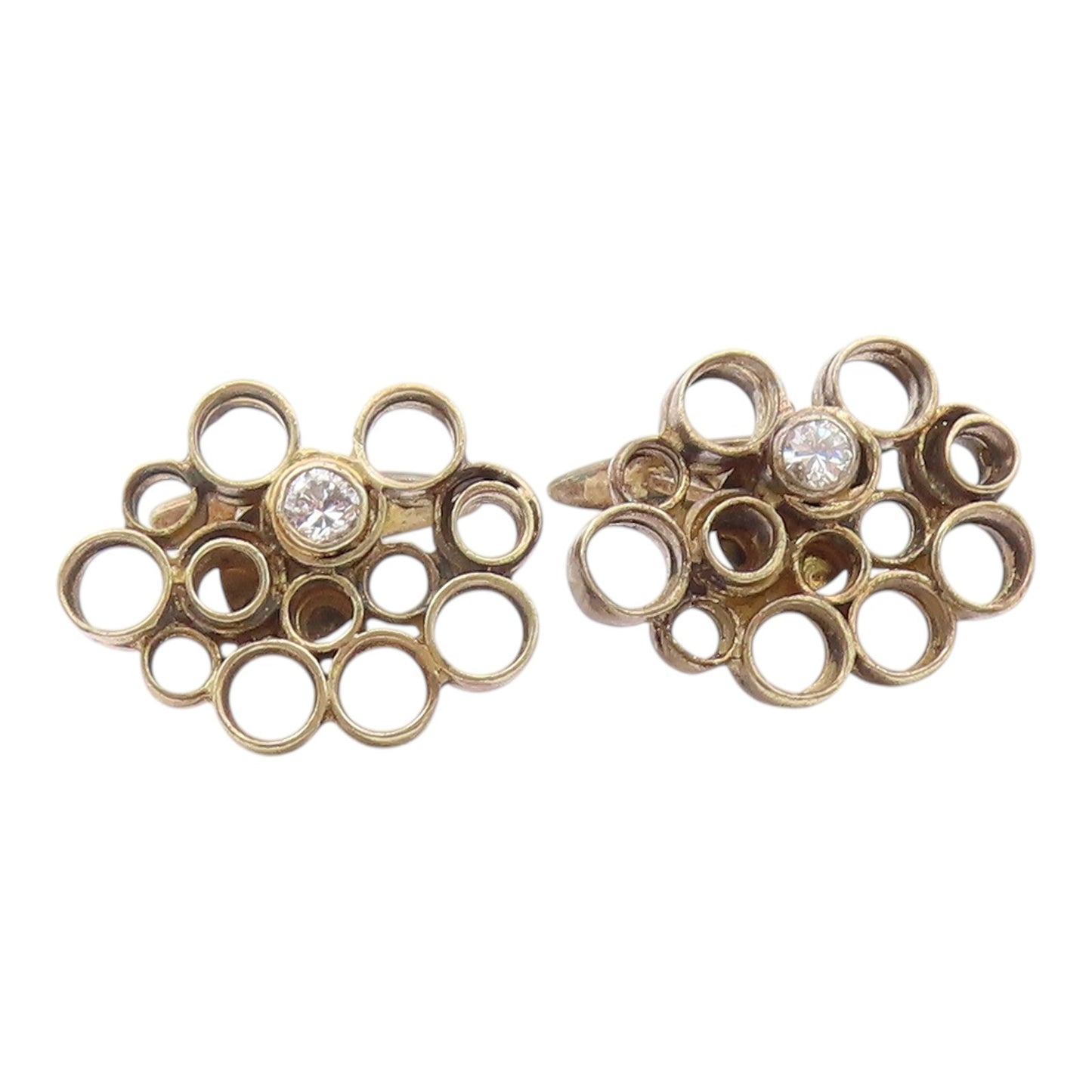 925 Sterling Silver  Vintage Cubic Zirconia Open Circles Cufflinks  TR2657