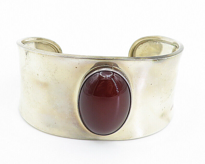 CII MEXICO 925 Silver Vintage Cabochon Cut Carnelian Cuff Bracelet BT3102