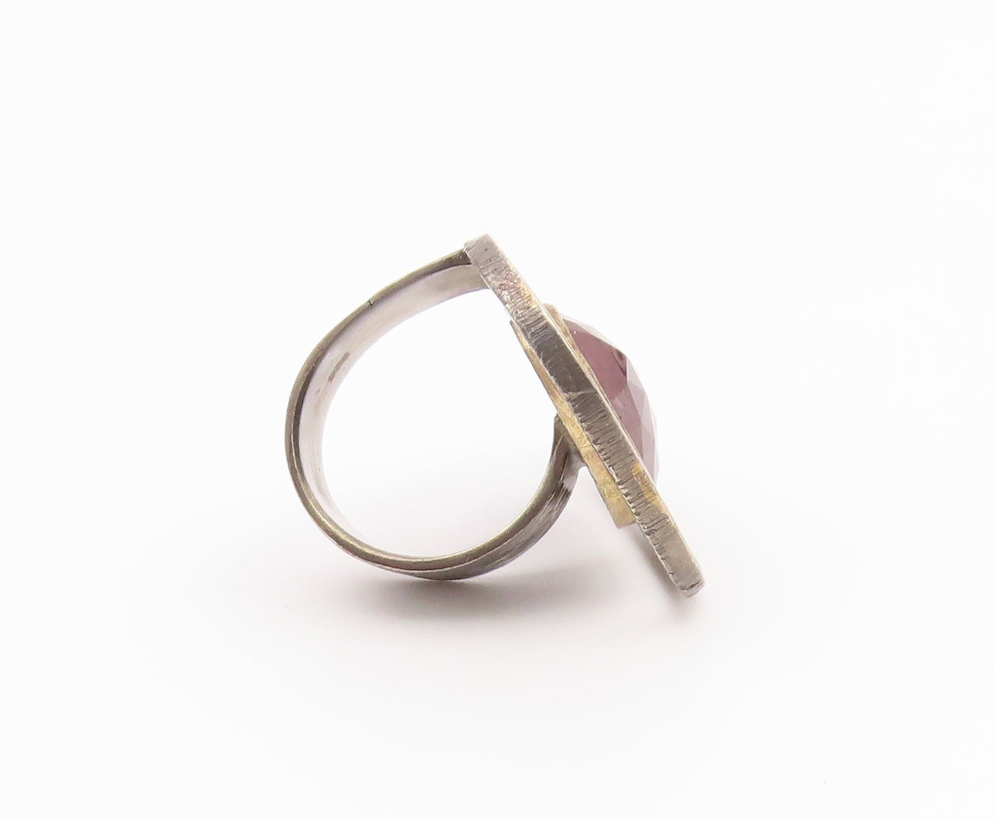 925 Sterling Silver Vintage Ring Modernist Faceted Ruby Band  Sz 8  RG36554