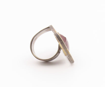 925 Sterling Silver Vintage Ring Modernist Faceted Ruby Band  Sz 8  RG36554