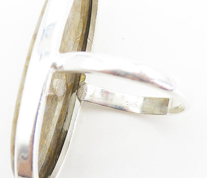 925 Sterling Silver  Brown Jasper Shiny Oblong Cocktail Ring Sz 10.5  RG8420