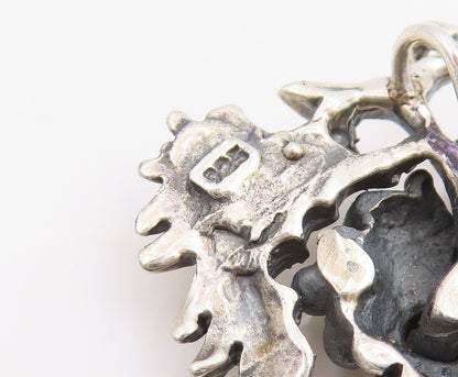 925 Sterling Silver Vintage Pendant Carved Grape Cluster With Leaf Charm PT25476
