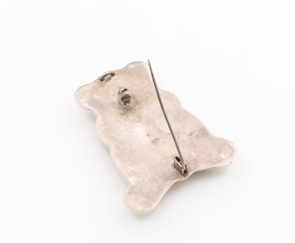 925 Sterling Silver Vintage Sitting Hollow Bear With Bow Tie Brooch Pin BP9902