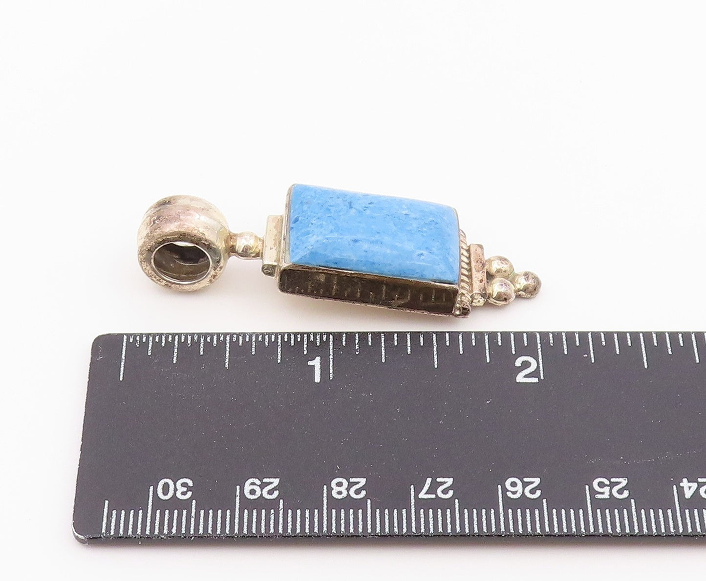 925 Sterling Silver Vintage Pendant MEXICO Turquoise Geometric Charm  PT26369