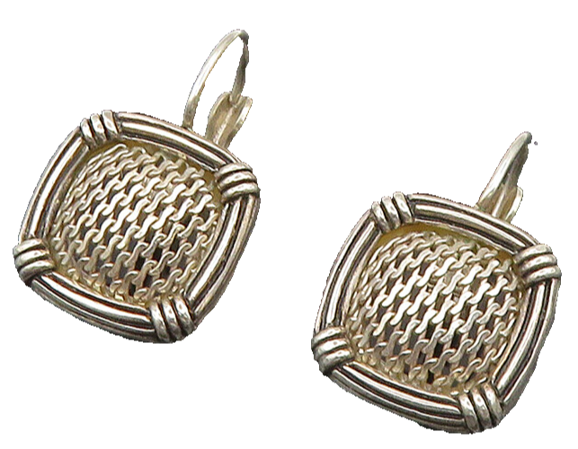 ESPO 925 Sterling Silver Vintage Square Shaped Wire Mesh Drop Earrings EG11607