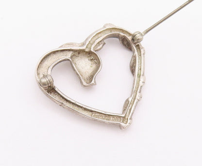 925 Sterling Silver Vintage Brooch Pin Coiled Carved Rose Love Heart  BP10758