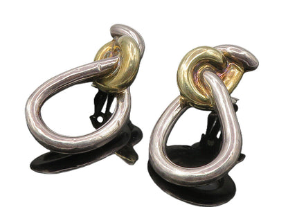 925 Sterling Silver  Vintage Shiny Two Tone Knot Non Pierce Earrings  EG5150