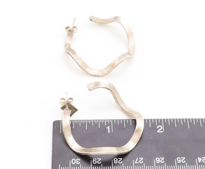 925 Sterling Silver Vintage Earrings Brutalist Wave Design Cutout Hoops  EG13304