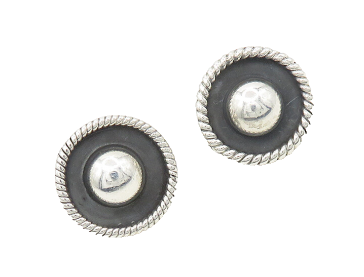 MEXICO 925 Sterling Silver  Vintage Shiny Button Dome Stud Earrings  EG9275