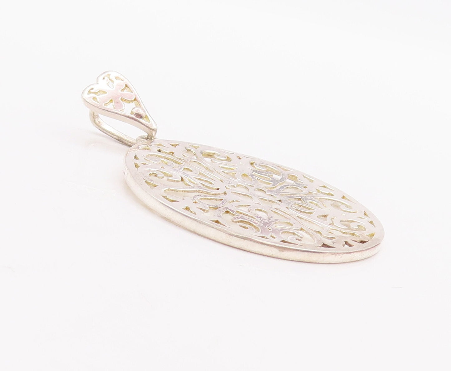 925 Sterling Silver Vintage Pendant Cutout Swirly Floral Design PT23369