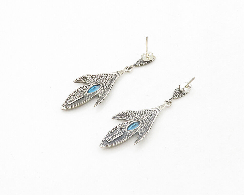 CAROLYN POLLACK 925 Silver  Vintage Blue Topaz Floral Dangle Earrings  EG9128