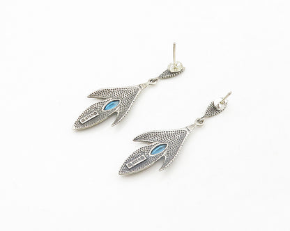CAROLYN POLLACK 925 Silver  Vintage Blue Topaz Floral Dangle Earrings  EG9128