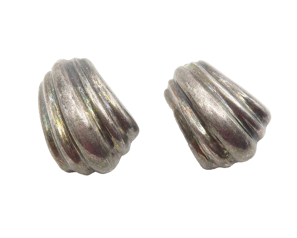 925 Sterling Silver  Vintage Dark Tone Curved Non Pierce Earrings  EG6071