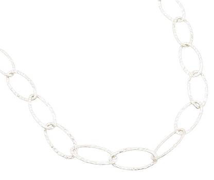 925 Sterling Silver Vintage Necklace Hammered Oval Linked Hoops Chain  NE4625