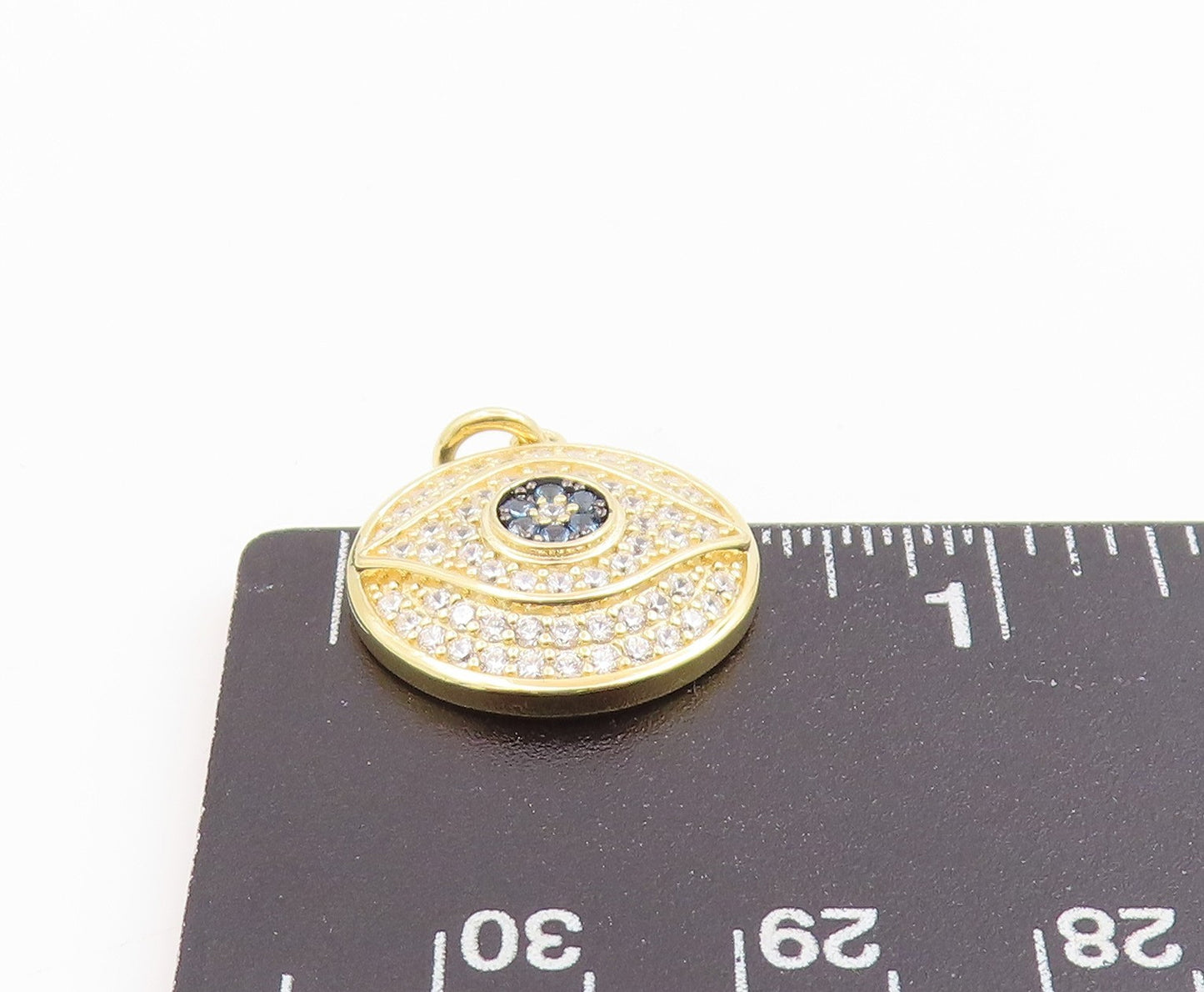 925 Sterling Silver Vintage Pendant Gold Plated CZ Pave Evil Eye Charm  PT26073